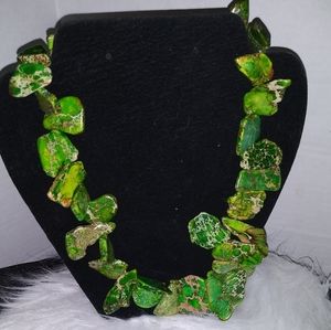 Lime Green Jasper Nugget Neckkace w/ handknotted s